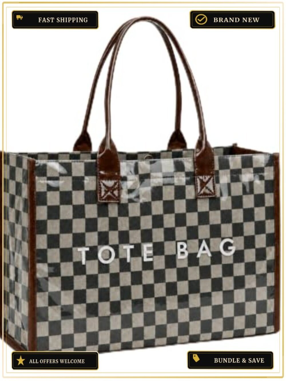 Large PVC Waterproof Tote Bag Women Letter Print Shoulder Hobo Handbag with Top